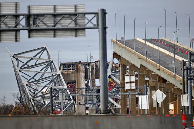 <p>Jerry Jackson/The Baltimore Sun/Tribune News Service via Getty</p> Baltimore's Francis Scott Key Bridge after it collapsed early Tuesday morning