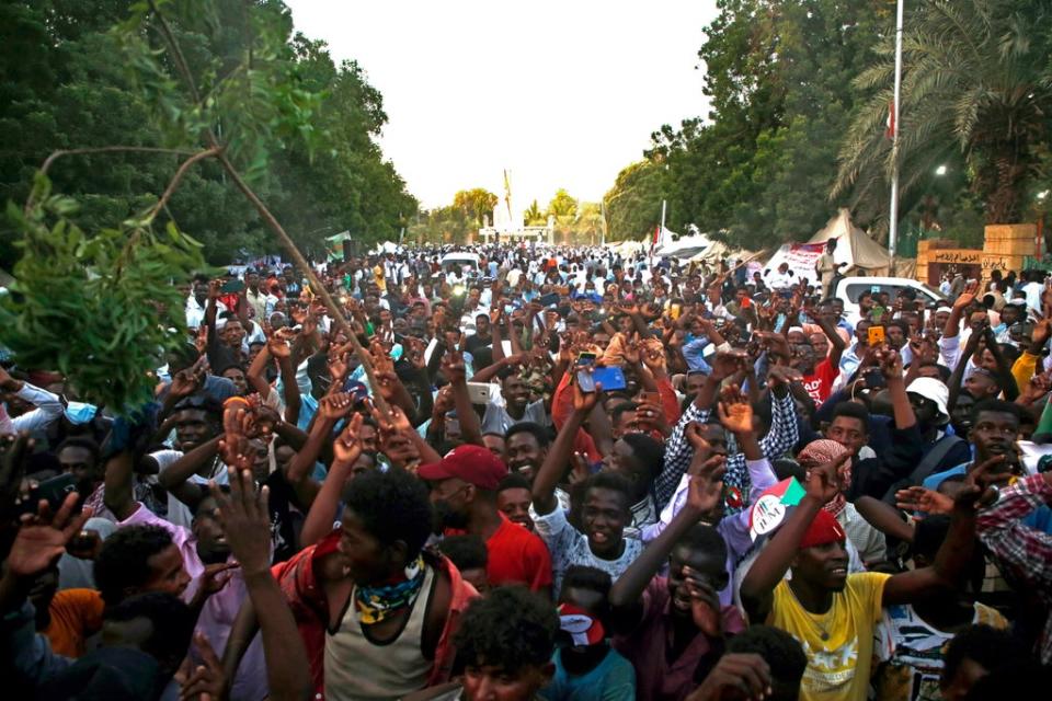 Thousands of Sudanese are demonstrating for the third day in front of the Republican Palace in Khartoum earlier this week (EPA)