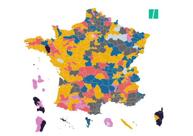 La nouvelle carte de France des députés de l'Assemblée nationale après le second tour des élections législatives 2022 (Photo: Le HuffPost)