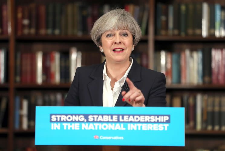 Theresa May makes a speech at the Royal United Services Institute for Defence and Security Studies in central London on the General Election campaign trail.