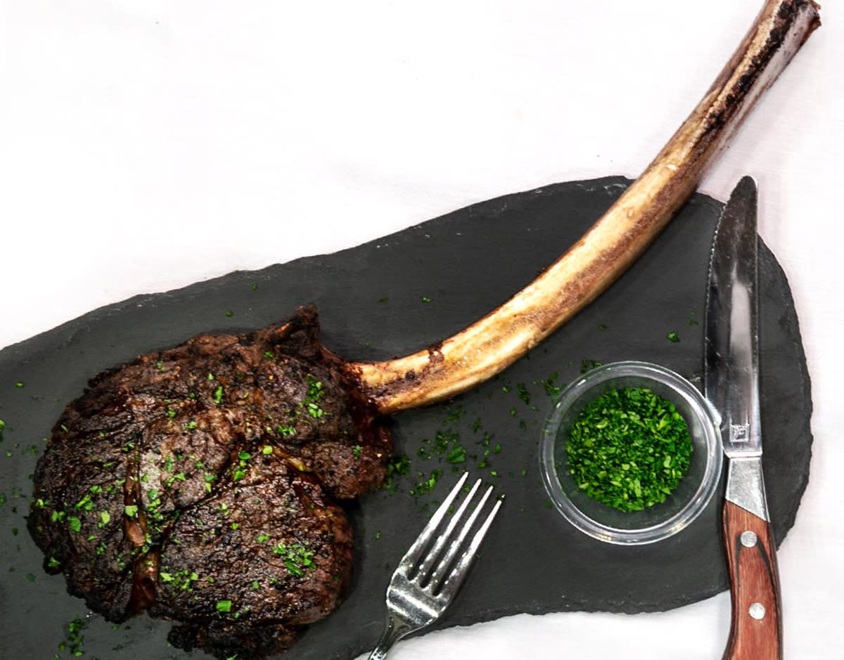 Prime Tomahawk steak at Fleming's Prime Steakhouse&Wine Bar