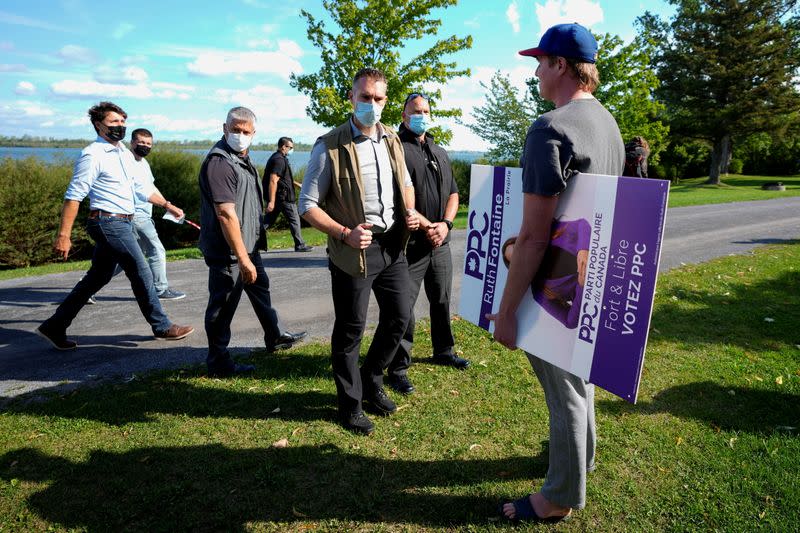 FILE PHOTO: Canada's Prime Minister Justin Trudeau campaigns in Candiac, Quebec