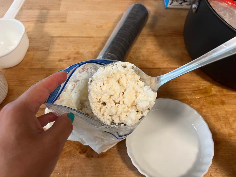 Spoon taking ice cream out of bag
