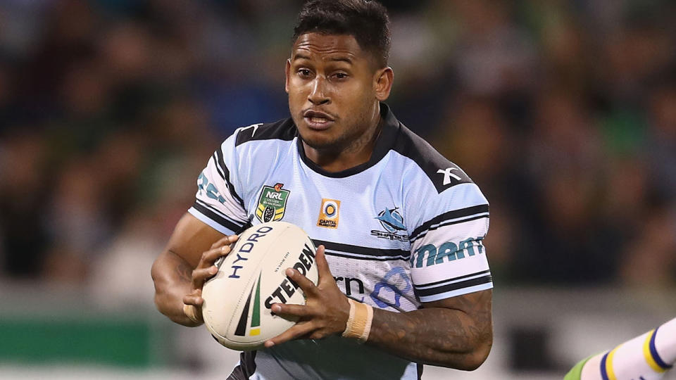 Ben Barba, pictured here in action for the Cronulla Sharks in 2016. 