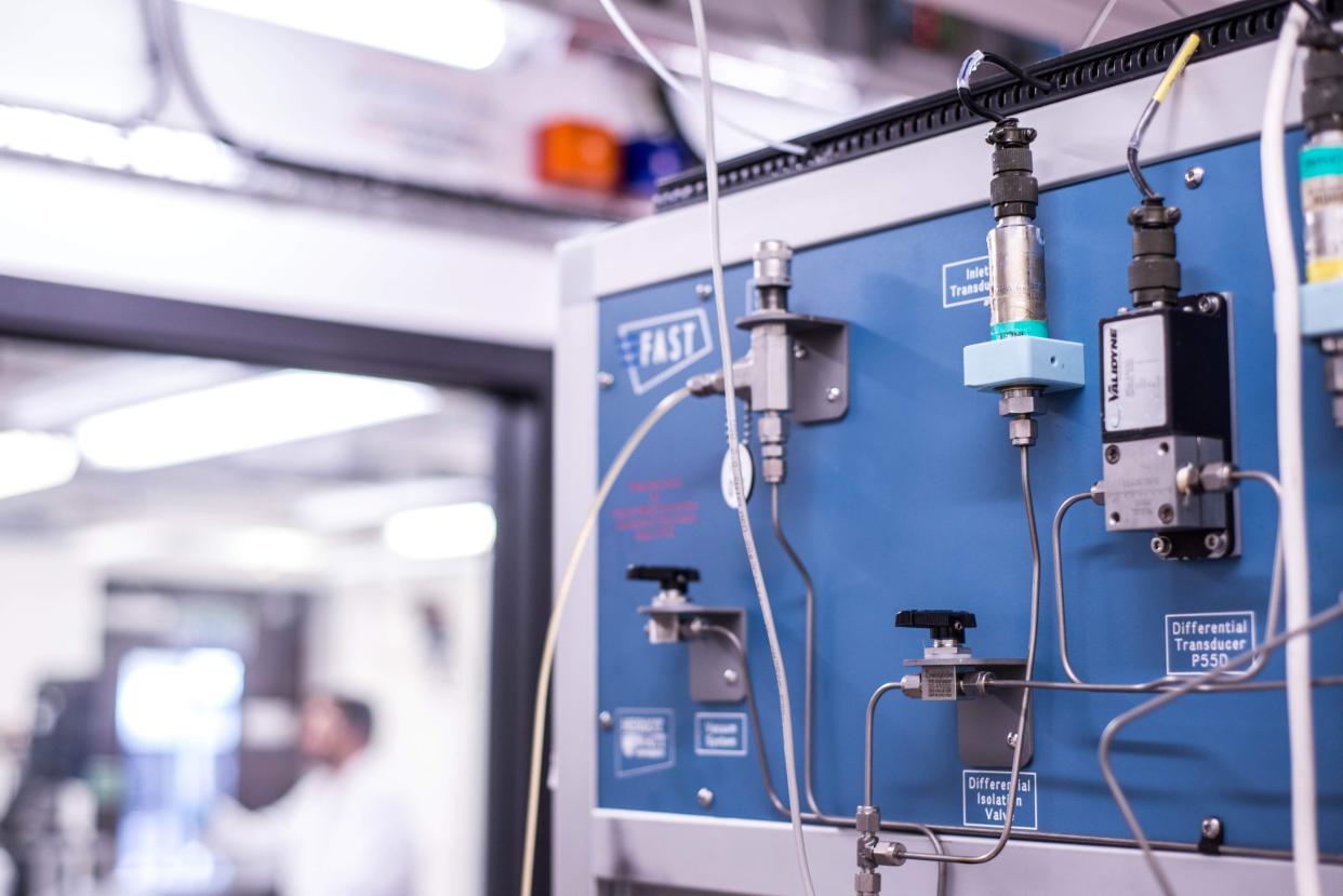 Wires leading into equipment used for testing a new method of blocking methane wells