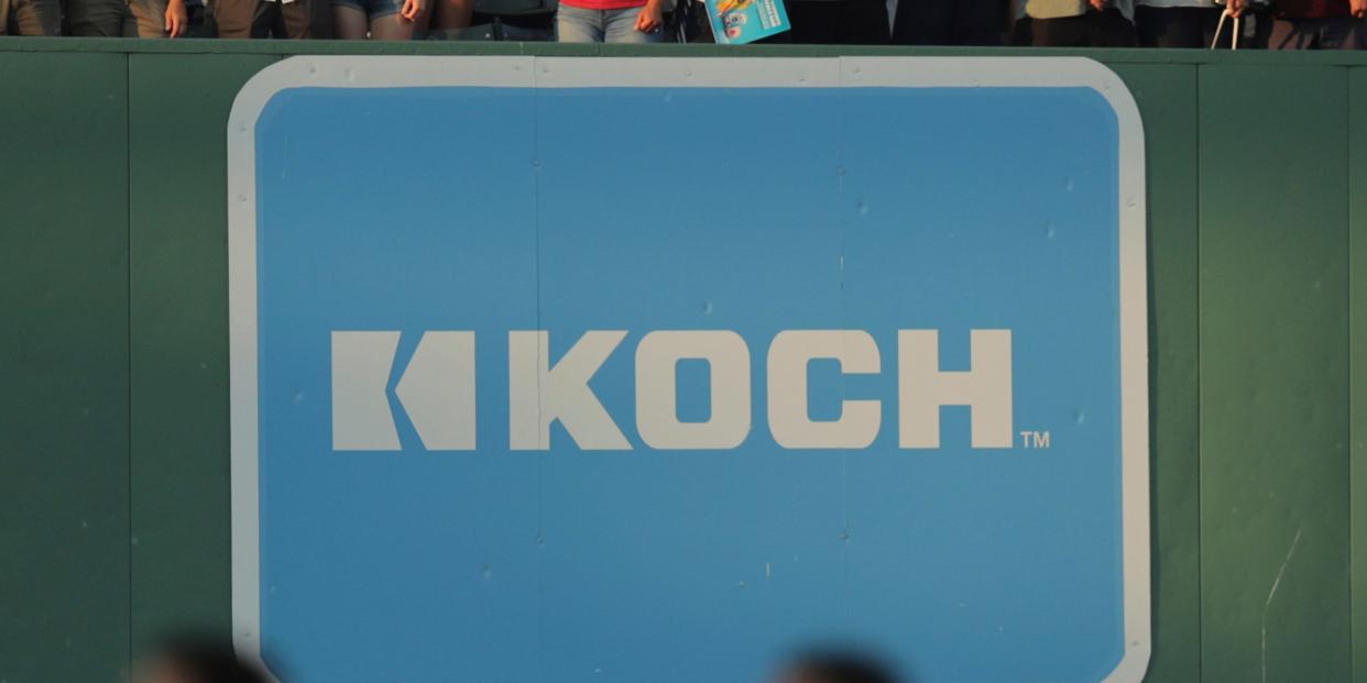 The Koch Industries logo is seen at Fenway Park