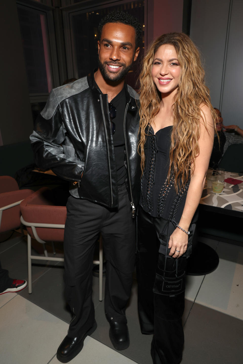 NEW YORK, NEW YORK - MARCH 26: (L-R) Lucien Laviscount and Shakira attend as Shakira performs live at TSX In Times Square on March 26, 2024 in New York City. (Photo by Kevin Mazur/Getty Images for TSX Entertainment)