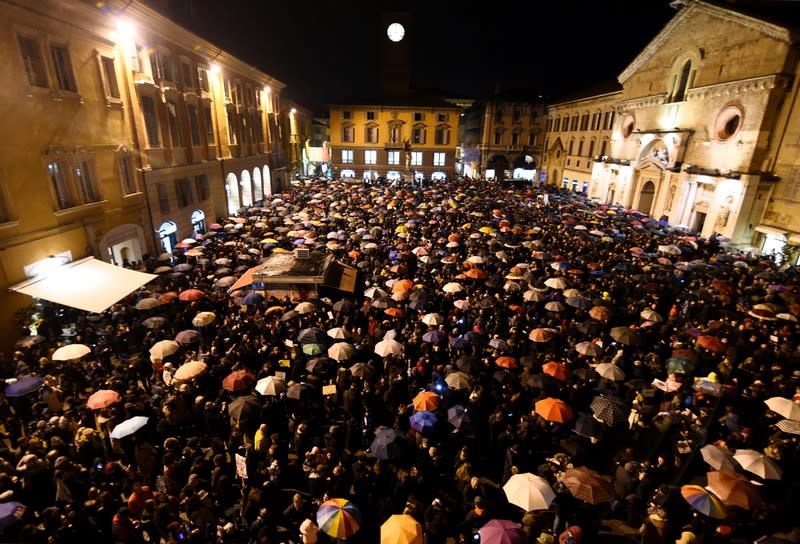 "The sardines", a grassroots movement against far-right League leader Matteo Salvini, demonstrate in Reggio Emilia