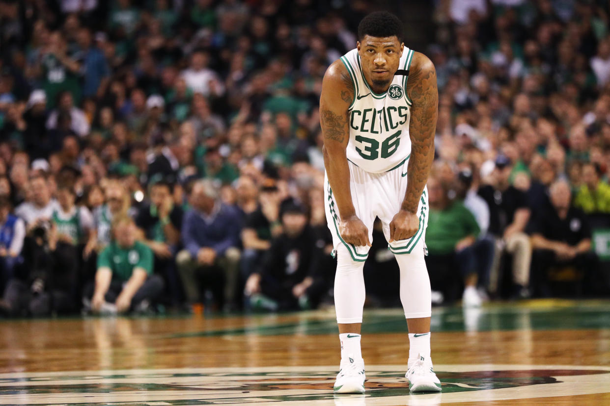 Boston Celtics guard Marcus Smart honored his mother on Twitter on Monday night, who died after a battle with cancer on Sunday. (Getty Images)