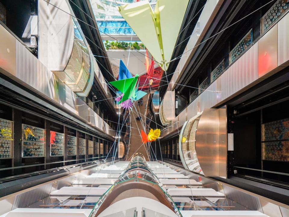 Looking down from the elevators on the world's largest cruise ship