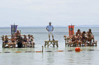 "Tubby Lunchbox" - Jeff Probst and the two tribes get ready to compete in the reward challenge during the seventh episode of "Survivor: Caramoan - Fans vs. Favorites."