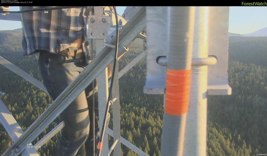 Officials are asking the public's help in identifying two men seen climbing a camera tower south of Sisters on Jul. 14, 2024. (Courtesy: Oregon Department of Forestry Central Oregon District)