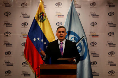 FILE PHOTO: Venezuela's Chief Prosecutor Tarek William Saab talks to the media during a news conference, in Caracas, Venezuela, January 25, 2018. REUTERS/Marco Bello