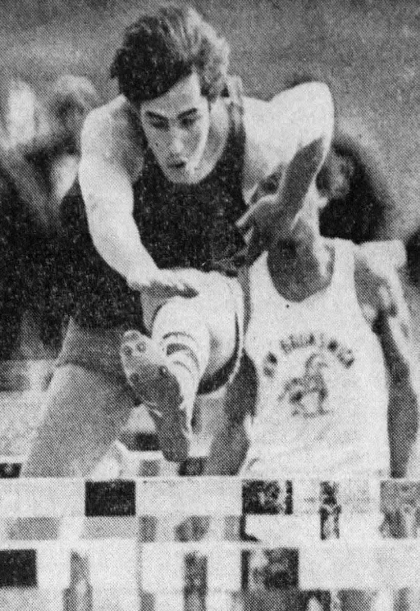 Ed Lauzon of East Brunswick clears hurdle in the 120-yard high hurdle event against New Brunswick in the track and field meet on Thursday, April 11, 1974. Lauzon finished second with a time of 17.2. East Brunswick won the meet, 91-40.