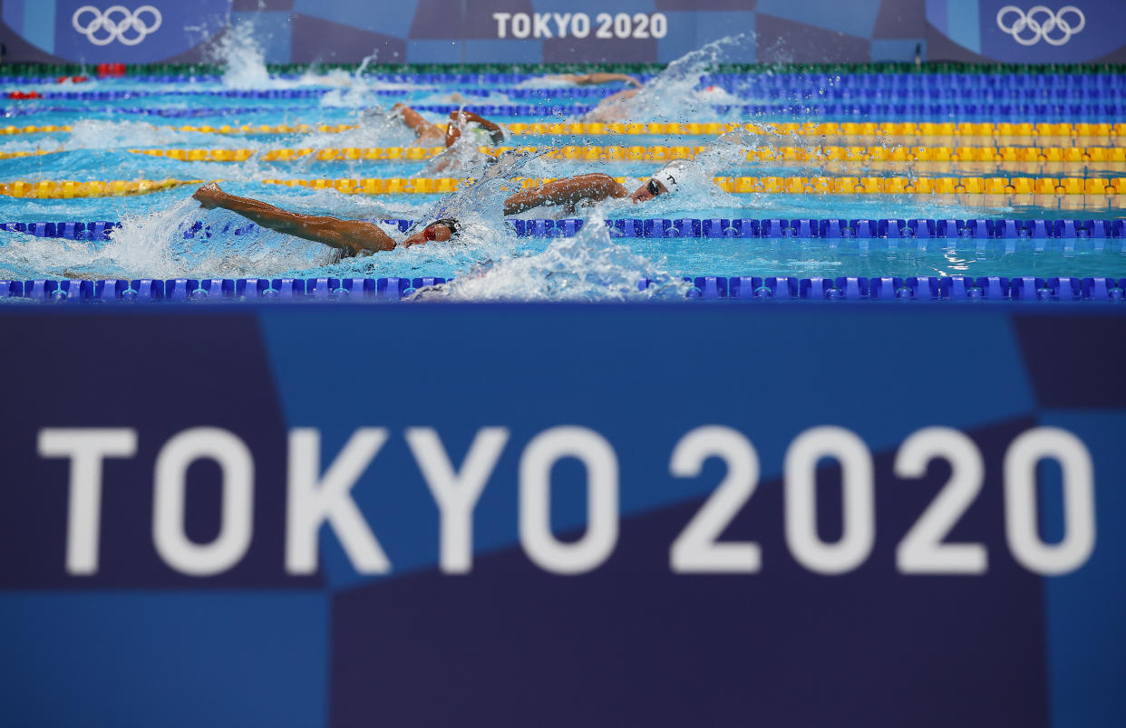 TOKYO, JAPAN - JULY 26: General view of heat four of the Women's 1500m Freestyle on day three of the Tokyo 2020 Olympic Games at Tokyo Aquatics Centre on July 26, 2021 in Tokyo, Japan. (Photo by Tom Pennington/Getty Images)