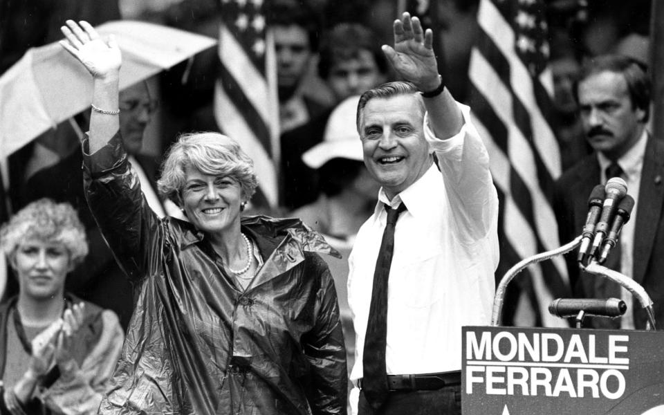 Democratic presidential candidate Walter Mondale and his running mate, Geraldine Ferraro - AP