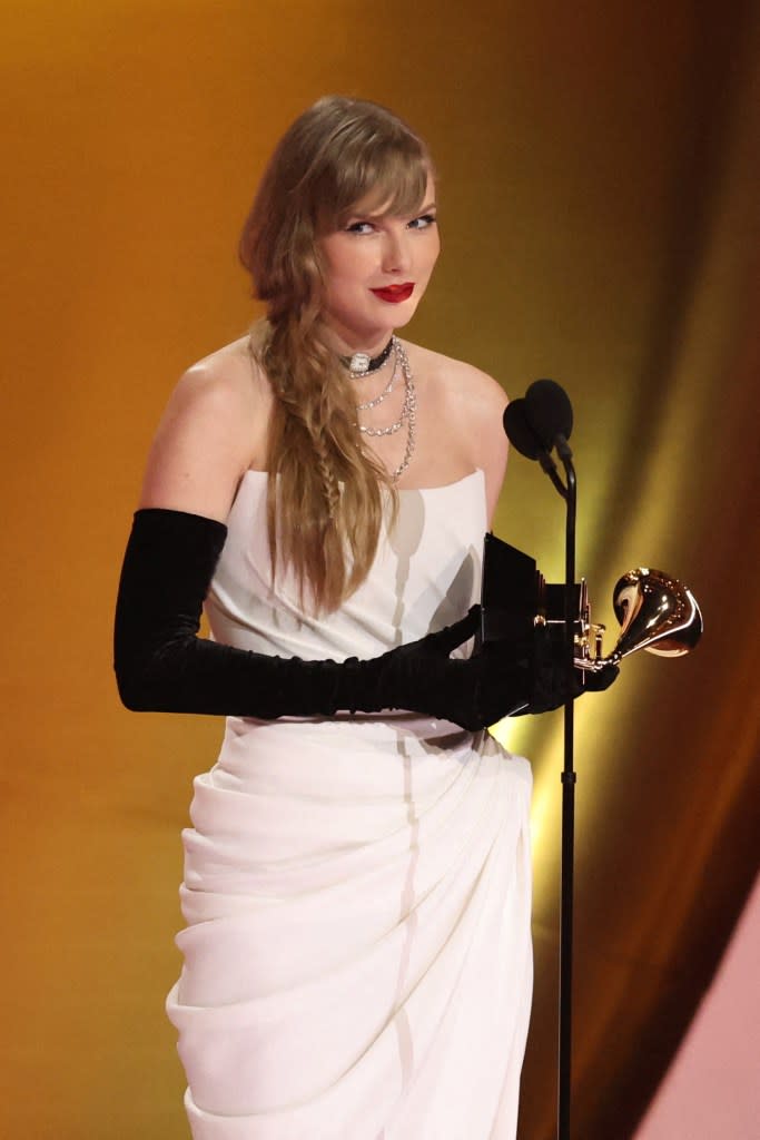Taylor Swift wins Best Pop Vocal Album for “Midnights” at the 2024 Grammy Awards. REUTERS
