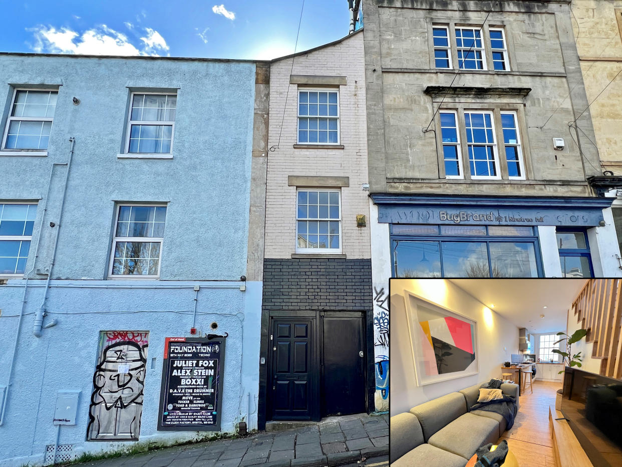The townhouse in Stokes Croft in Bristol measures just  7ft 11 inches at its narrowest point. (Maggs and Allen/SWNS)
