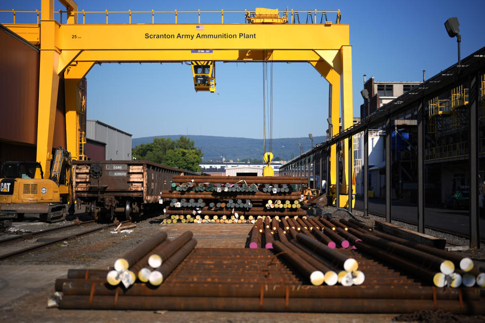 Steel for 155 mm M795 artillery projectiles is seen at the Scranton Army Ammunition Plant, Tuesday, Aug. 27, 2024, in Scranton, Pa. (AP Photo/Matt Slocum)