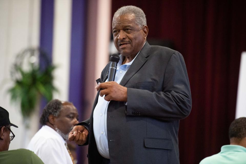 BFAA President Thomas Burrell speaks during a Black Farmers & Agriculturalists Association meeting in Brownsville, Tenn. on Thursday, Aug. 3, 2023.