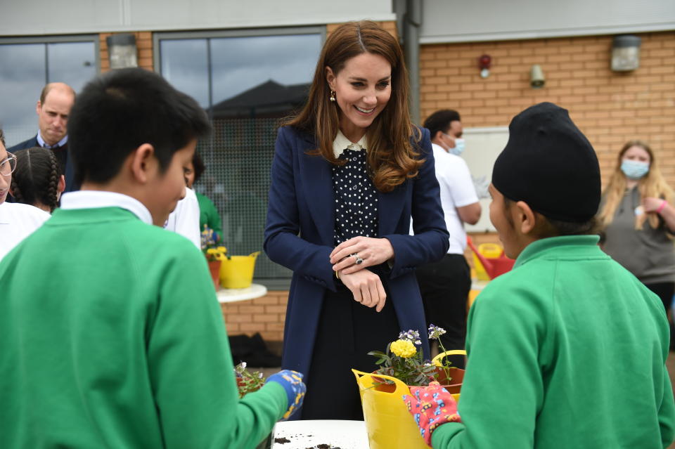 WOLVERHAMPTON, ENGLAND - MAY 13: Catherine, Duchess of Cambridge during a visit to The Way Youth Zone on May 13, 2021 in Wolverhampton, England. (Photo by Jacob King - WPA Pool/Getty Images)