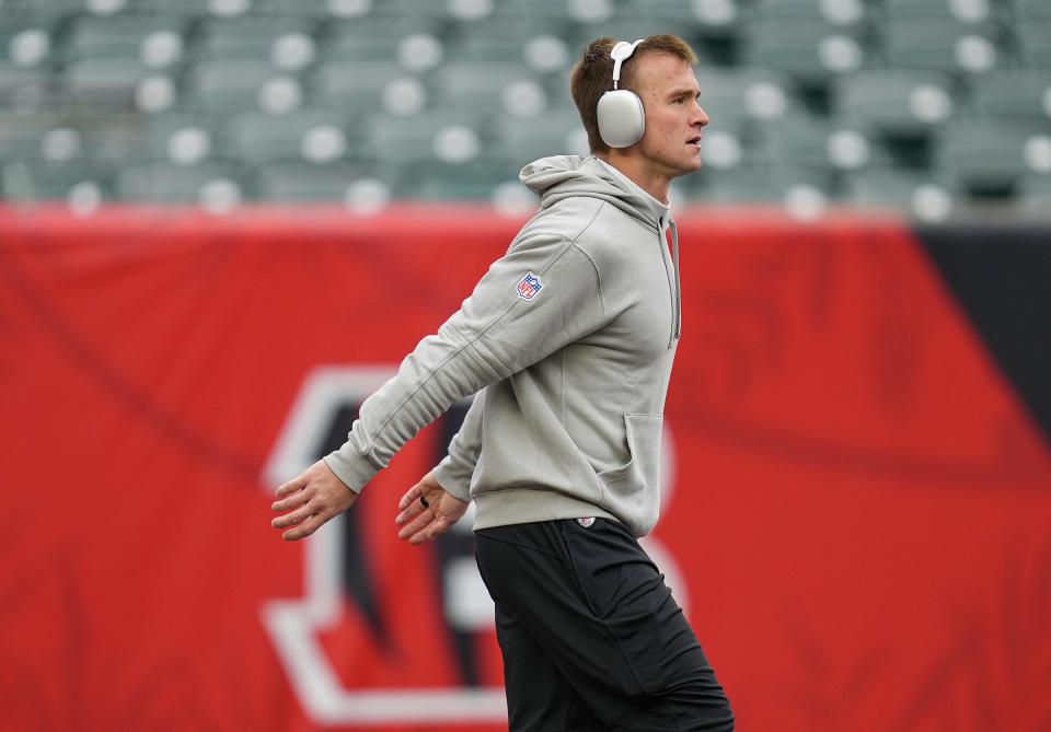 Indianapolis Colts quarterback Sam Ehlinger warms up before the Dec. 10 game against the Cincinnati Bengals. The former Texas Longhorns star is entering his third NFL season this fall behind starter Anthony Richardson and backup Joe Flacco.