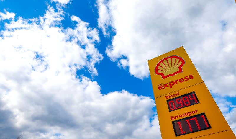 FILE PHOTO: A Royal Dutch Shell sign at a petrol station in Sint-Pieters-Leeuw, Belgium