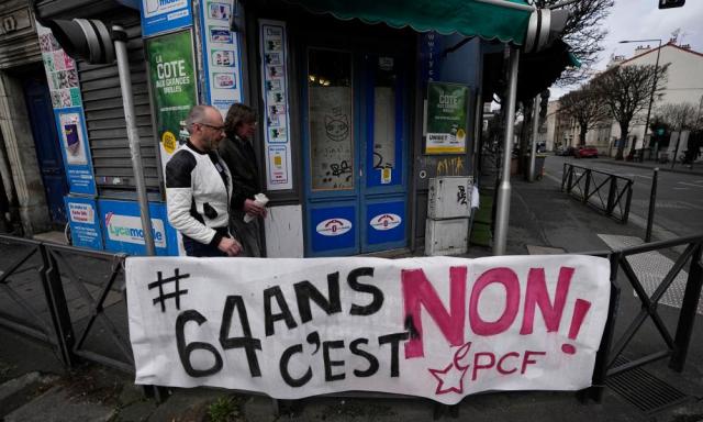 A banner in Ivry-sur-Seine, just outside Paris reads: ‘64 years, it’s no!’