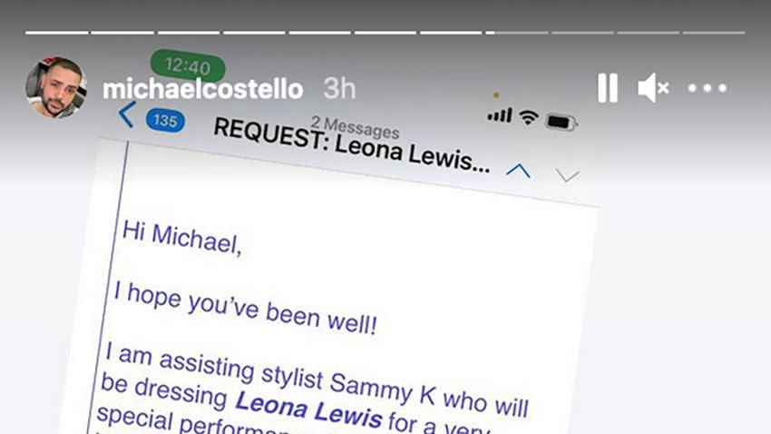 Michael Costello and Leona Lewis IG Story grabs