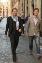 Father Krysztof Olaf Charamsa (L), who works for a Vatican office, arrives with his partner Edouard to reveal his homosexuality during a press conference on October 3, 2015 in Rome