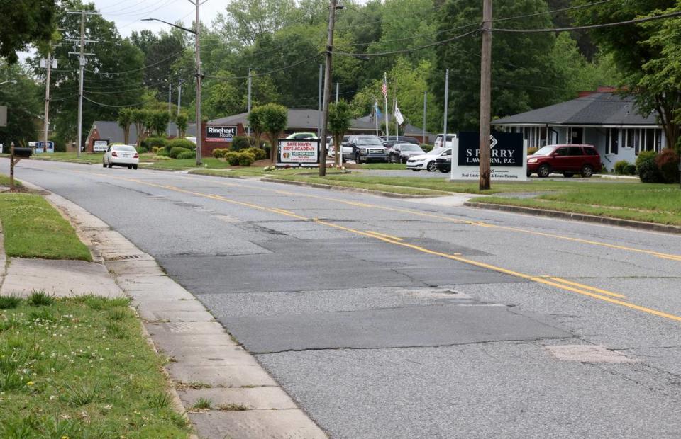 Ebenezer Road in Rock Hill shows signs of damage Tuesday. The road is on a Pennies for Progress list for roads needing repairs.