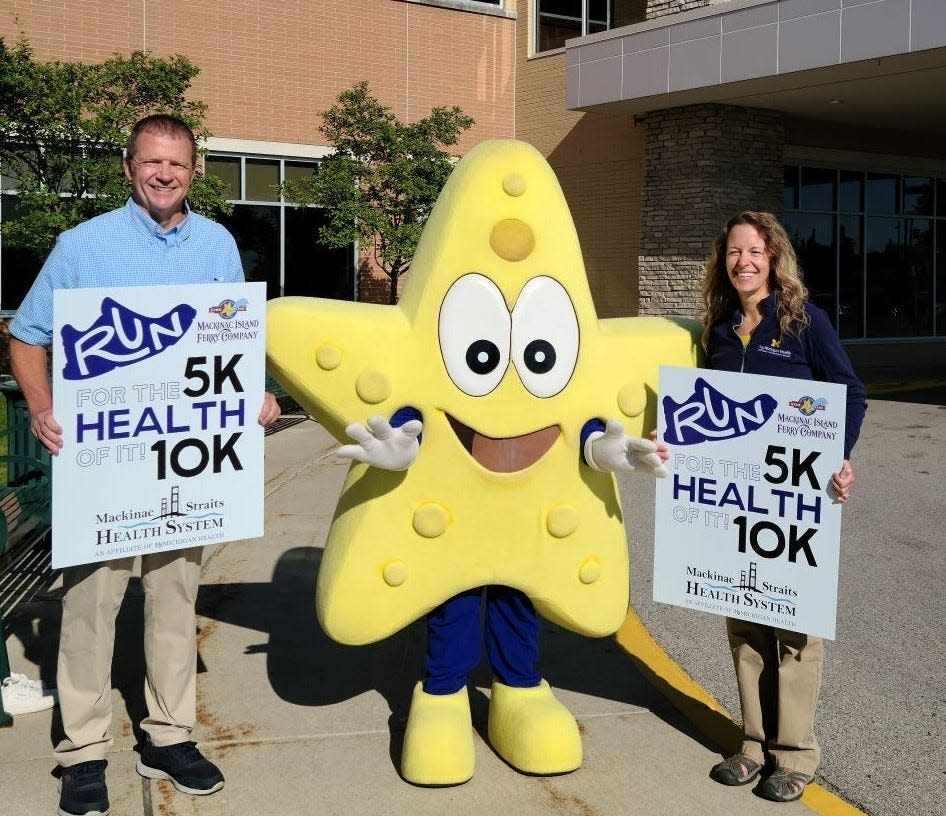 Mike Grisdale, MSHS Marketing Director and Lani Fettig, Recreational Therapist from Evergreen Living Center are joined by Skipper the Starfish from Star Line to help promote the event.