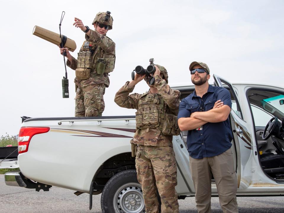 US soldiers during an unmanned aerial system exercise at Erbil