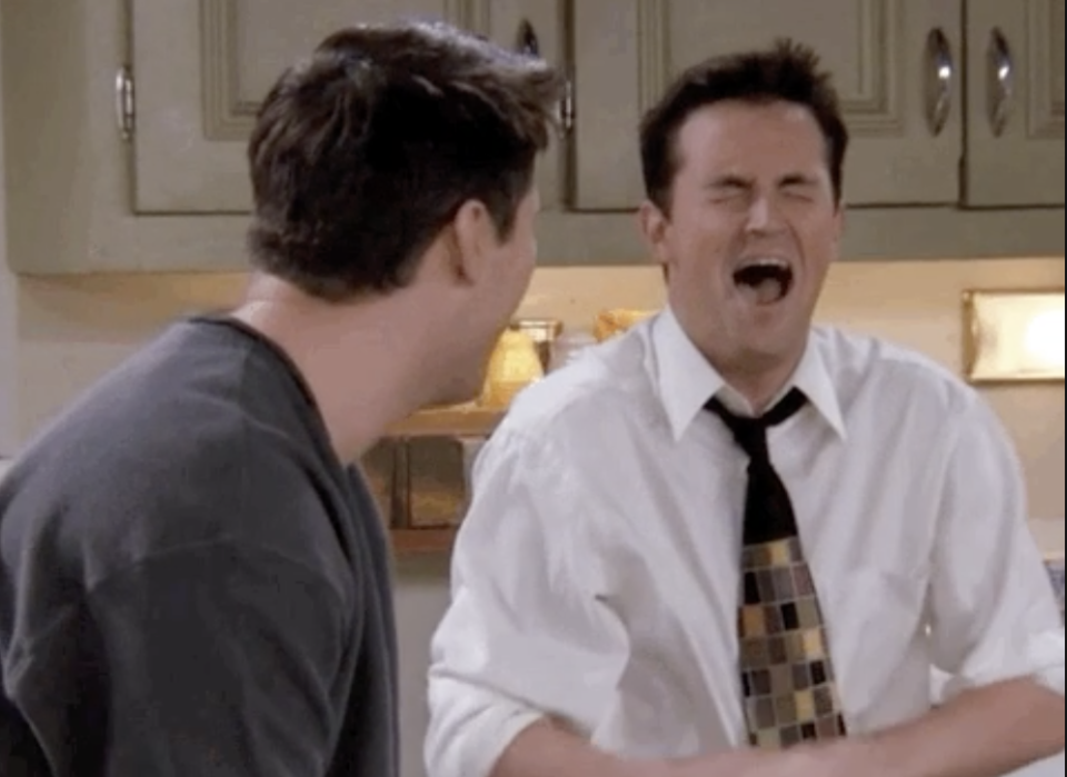 Chandler and Joey from "Friends" laughing