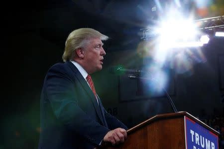 Republican U.S. presidential nominee Donald Trump speaks to the Trask Coliseum at University of North Carolina in Wilmington, North Carolina, U.S., August 9, 2016. REUTERS/Eric Thayer