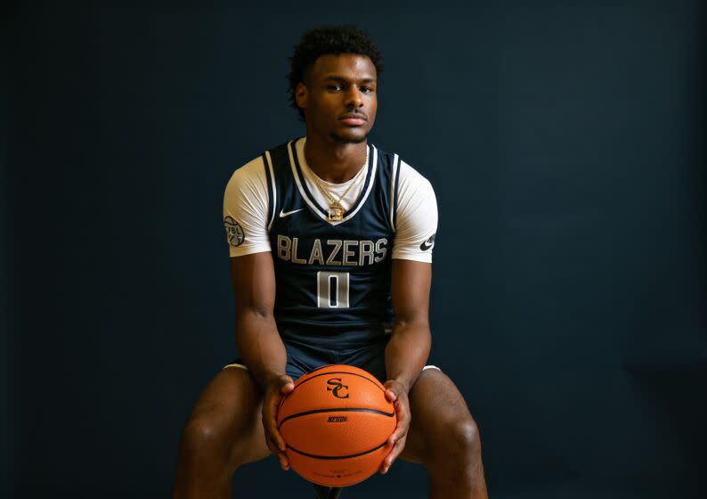 Bronny James participants in Sierra Canyon High basketball media day on Wednesday, Oct. 12, 2022