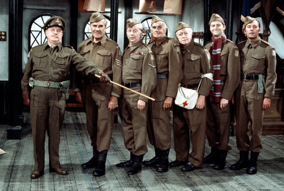 The cast of Dad's Army including Arthur Lowe, John le Mesurier, Clive Dunn, John Laurie, Arnold Ridley and Ian Lavender