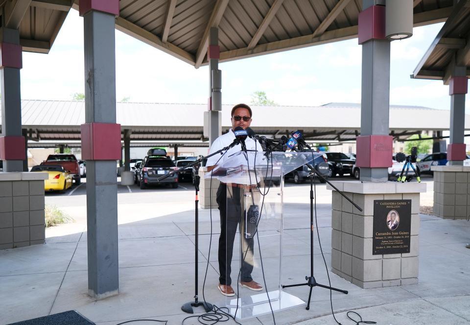 Muskogee Mayor Marlon Coleman addresses the media about the shooting in Tulsa and its connections to Muskogee on Thursday.