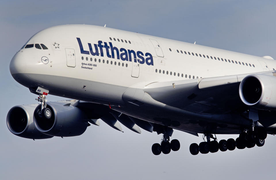 An Airbus A 380 of Lufthansa airline approaches the airport in Frankfurt, Germany, Thursday, Feb. 14, 2019. The European plane manufacturer Airbus said Thursday it will stop making its superjumbo A380 in 2021 for lack of customers, abandoning the world's biggest passenger jet and one of the aviation industry's most ambitious and most troubled endeavors. (AP Photo/Michael Probst)