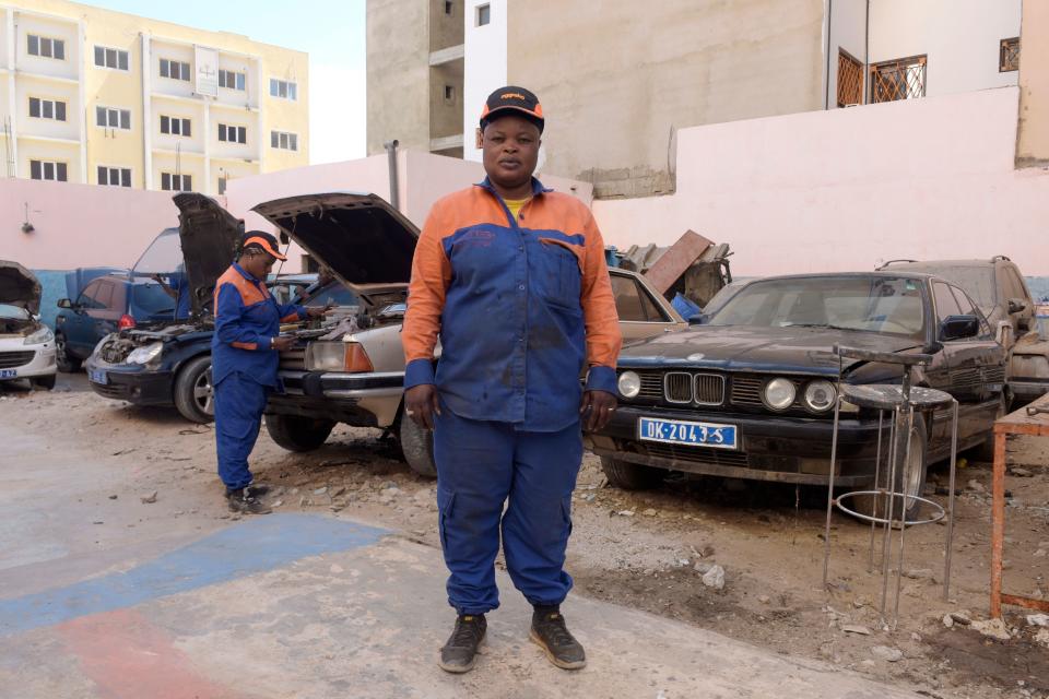 Mechanic and garage co-owner Fatou Sylla poses on&nbsp;Feb. 28, 2018, at her garage in Dakar, Senegal.