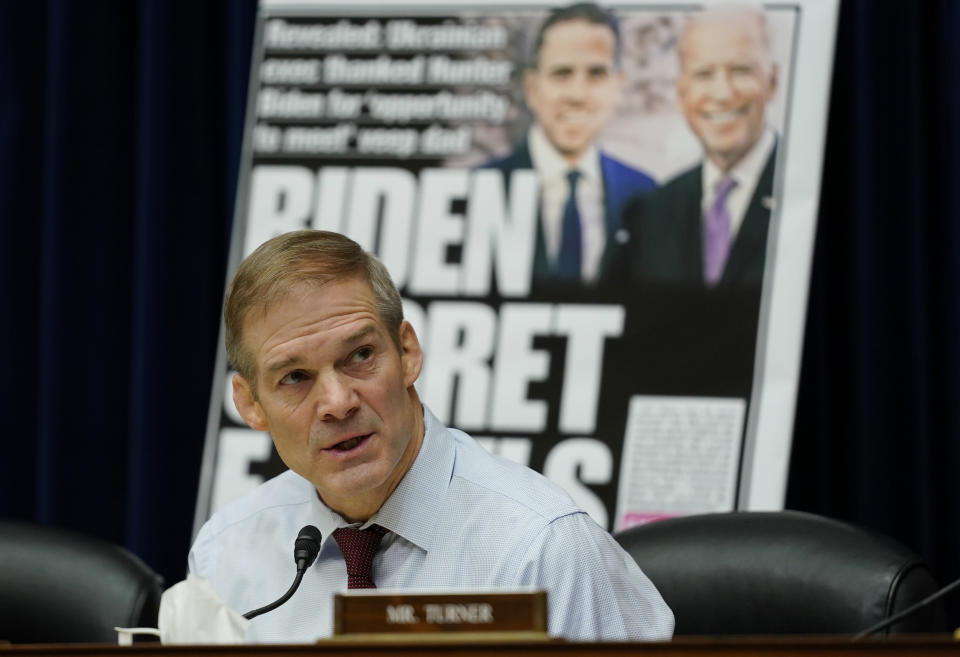 FILE - House Judiciary Committee Chair Jim Jordan, R-Ohio, speaks during a House Committee on Oversight and Accountability hearing on Capitol Hill, Feb. 8, 2023, in Washington. House Republicans are launching far-reaching investigations as part of their oversight agenda of the Biden administration. “We have a constitutional duty to do oversight," said Jordan. (AP Photo/Carolyn Kaster, File)