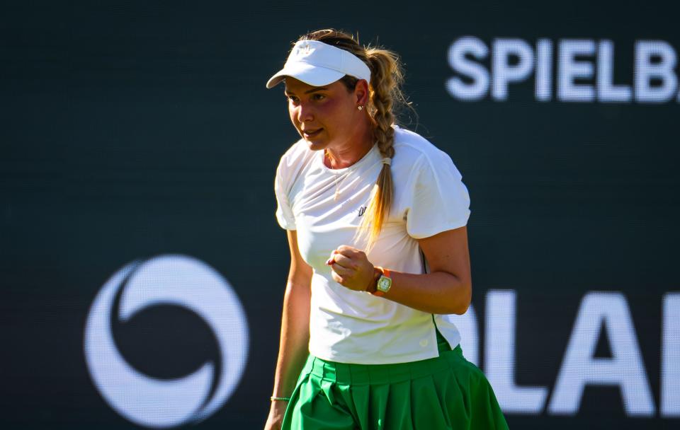 tennis player donna vekic competes at the bad homburg open in 2024 wearing an orange fp journe watch