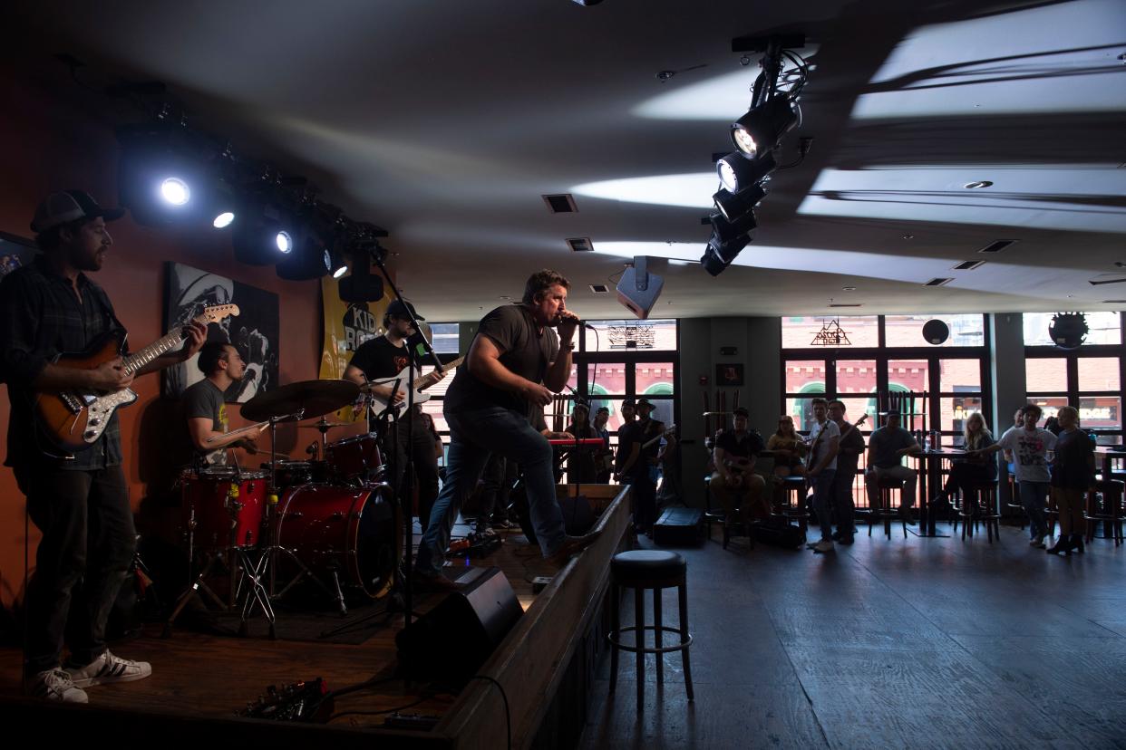 Scott DuBose sings with his band, The 101 Ranch, during a tryout to perform at Tootsie's and the other venues owned by Steve Smith/Tootsies are held at Kid Rock's Big Ass Honky Tonk Rock N' Roll Steakhouse in Nashville , Tenn., Monday, July 10, 2023.n(Credit: Nicole Hester / The Tennessean)