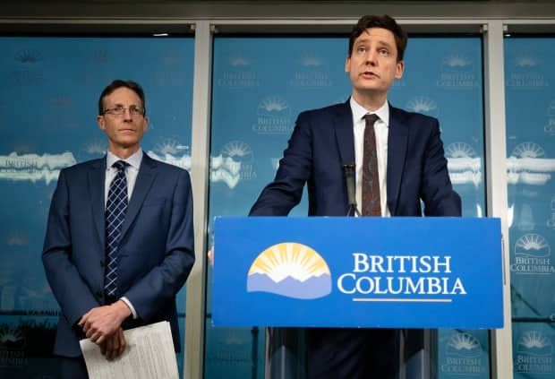 Housing Minister David Eby, right, said in March the province may exercise the power of paramountcy to circumvent Penticton city council's decision of closing the temporary shelter.  