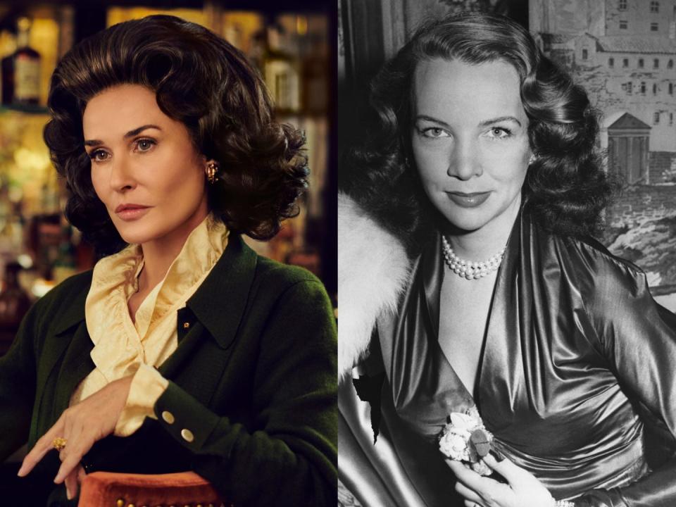 Demi Moore as Ann Woodward in "Feud: Capote vs. The Swans"; Ann Woodward in 1955.