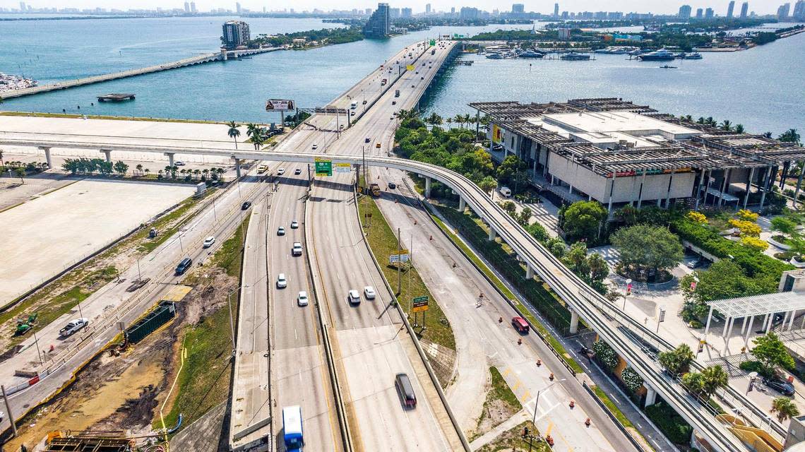 Eastbound view of the connecting MacArthur Causeway- I-395 where the signature bridge under construction over Biscayne Boulevard will connect to SR 836, as part of the I-395/SR 836/I-95 Design-Build Project, on Wednesday, Aug. 3, 2022.