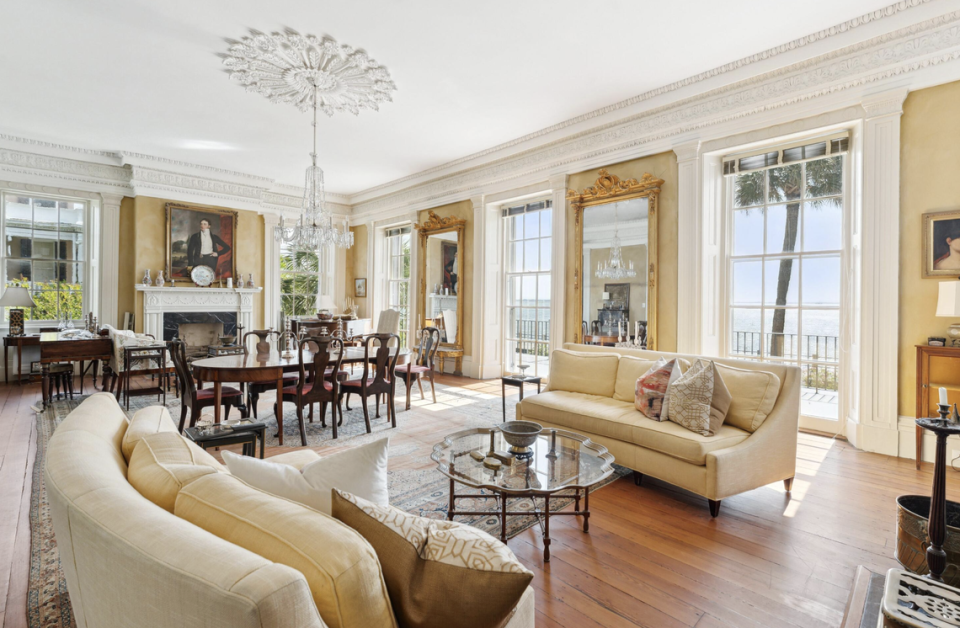 The sitting room runs the width of the house and is said to be largest in a residence in Charleston. Carriage Properties/provided