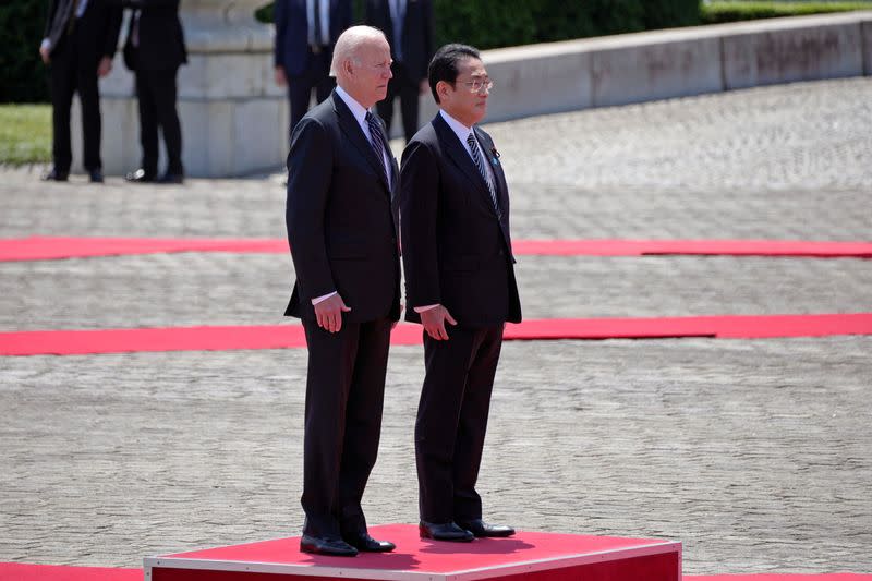 Welcome ceremony for U.S. President Joe Biden at the Akasaka Palace state guest house in Tokyo