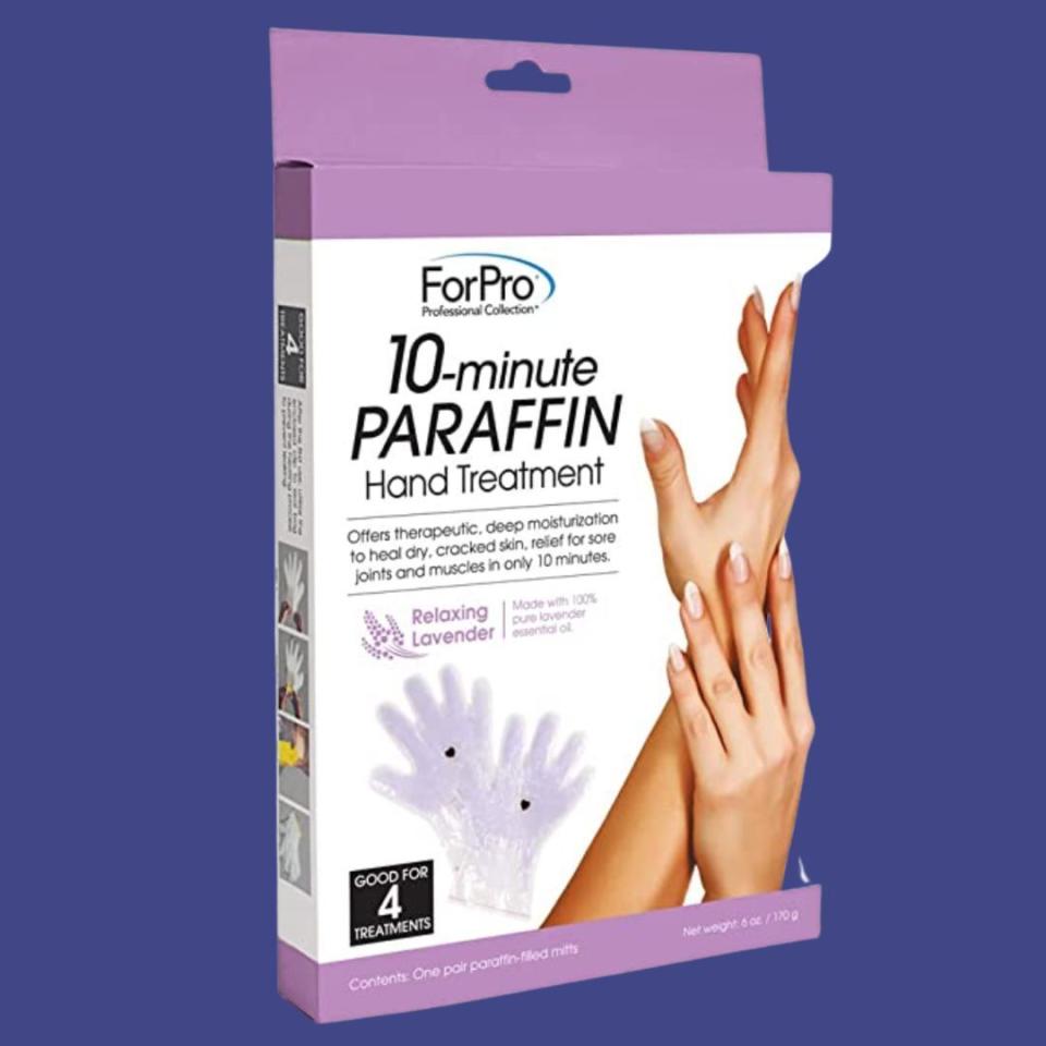 <div><p>"For hand osteoarthritis, paraffin wax treatments can be helpful for pain relief," Kehl suggested. At-home kits like this don't require a large salon-style wax warmer because the disposable gloves come pre-filled with a deeply hydrating and soothing paraffin. Enriched with jojoba oil, glycerin and lavender essential oil, they're reusable up to four treatments.</p><p><i>You can buy the <a href="https://www.amazon.com/Paraffin-Wax-Works-10-Minute-Treatment/dp/B014FPMWJM" rel="nofollow noopener" target="_blank" data-ylk="slk:wax treatment for hands;elm:context_link;itc:0;sec:content-canvas" class="link ">wax treatment for hands</a> from Amazon for around $15. </i></p></div><span> Amazon</span>