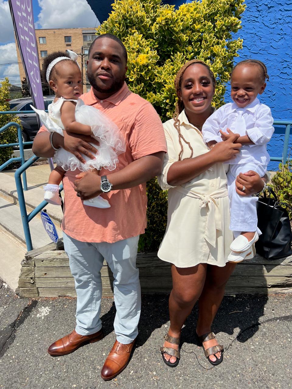 New Teaneck football coach Cekuan James with his wife Atyana, who is cheerleader coach at Teaneck, and their children Carter and Cynai.